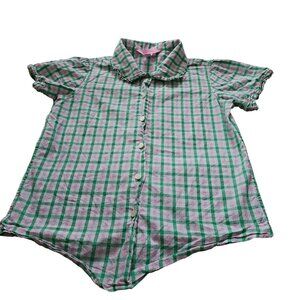 Lilly Pulitzer Girls Pink & Green Plaid Button-Up Collared Short-Sleeve Size 10